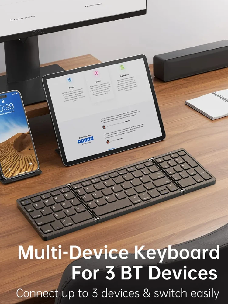 Składana klawiatura Bluetooth z klawiaturą numeryczną Bezprzewodowa składana klawiatura dla systemów iOS Android Windows Obsługa 3 urządzeń — zdjęcie produktu 7