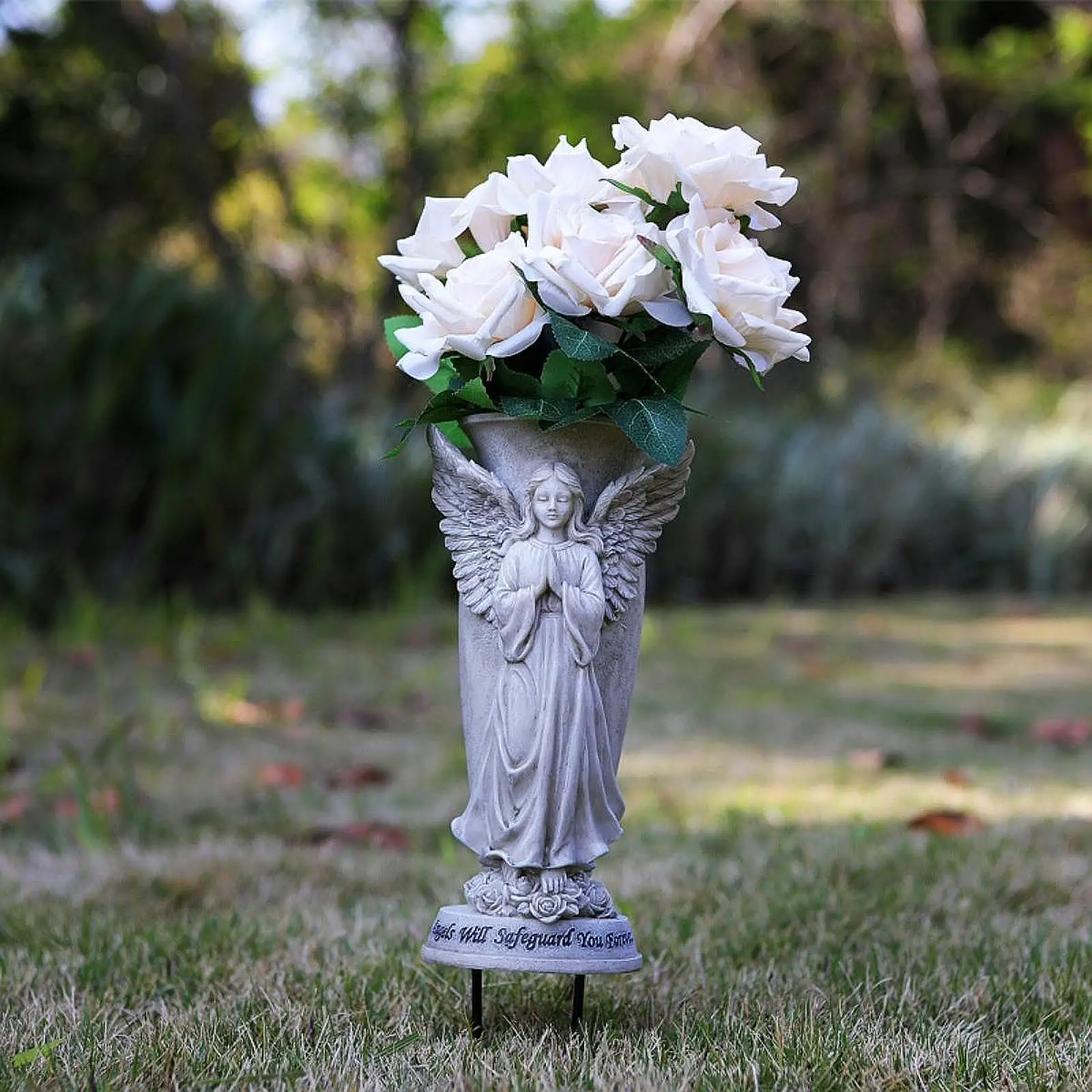 Angel Pray Flower Vase Creative Remembrance Sturdy Memorial Vase with Drainage Hole for Loss of Loved in Cemetery