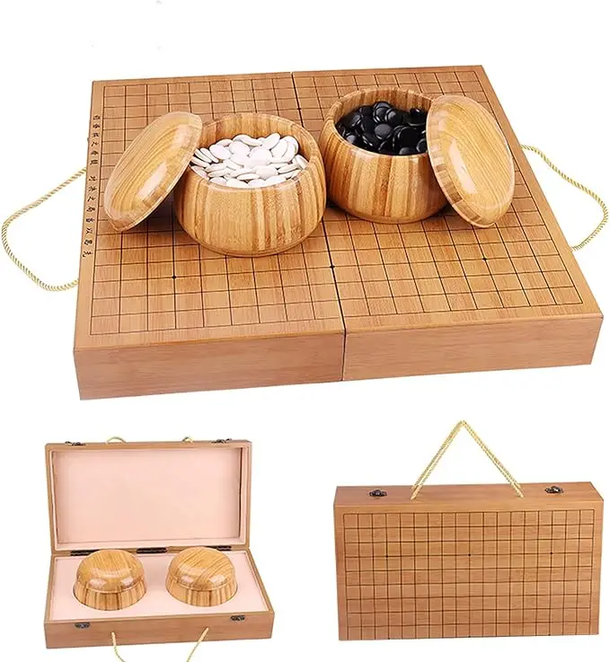 19X19 Go Game Set, Wooden Foldable Go Game Board Set, Traditional Go Tabletop Strategy and Adult Skills Game Puzzle Games