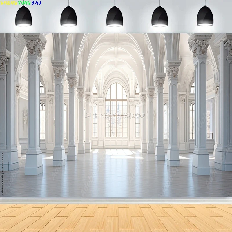 Роскошная просторная комната, арки в стиле барокко, колонны, фоны в стиле рококо, дверной проем, сложная резьба, свадебный фотофон LK-01