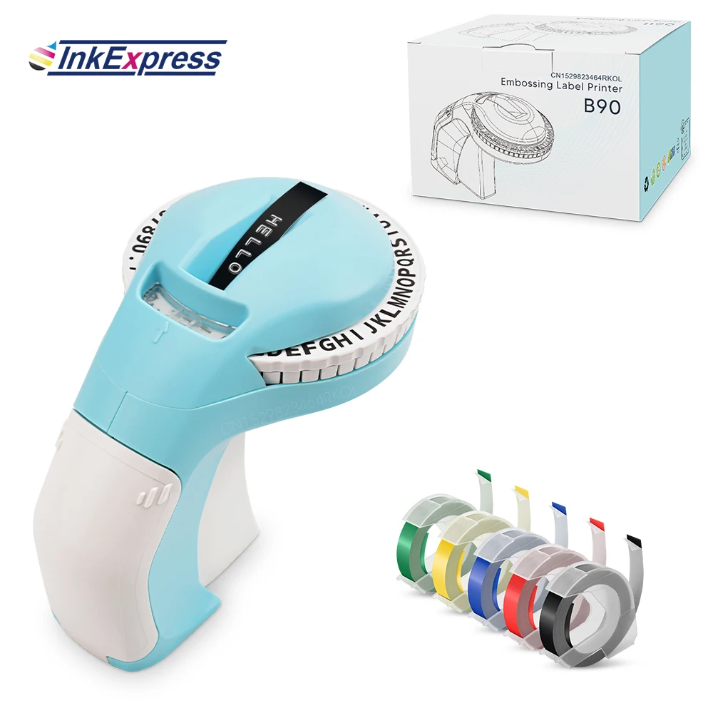 Impresora de etiquetas en relieve 3D, máquina de escribir Manual B90, etiquetadora en relieve 3D de mano, Similar a Dymo 12965, fabricante de etiquetas o etiquetas 5PK
