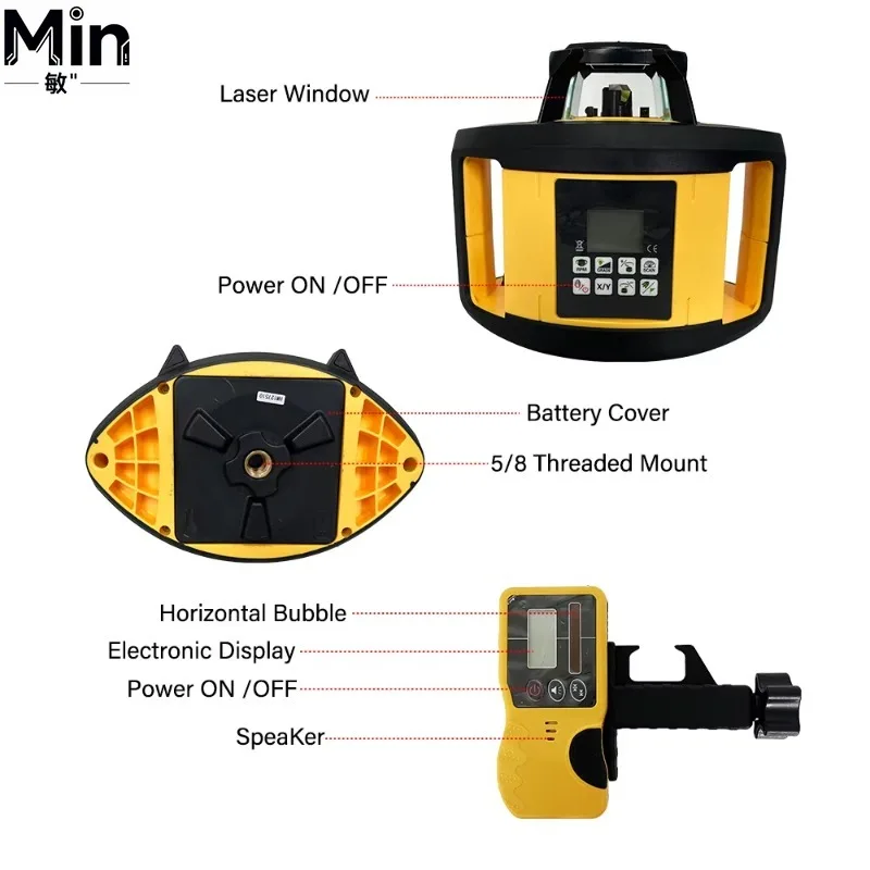 Professional Double Color LCD Display Rotary Level Red Beam Self Leveling High Precision Rotary  for Construction