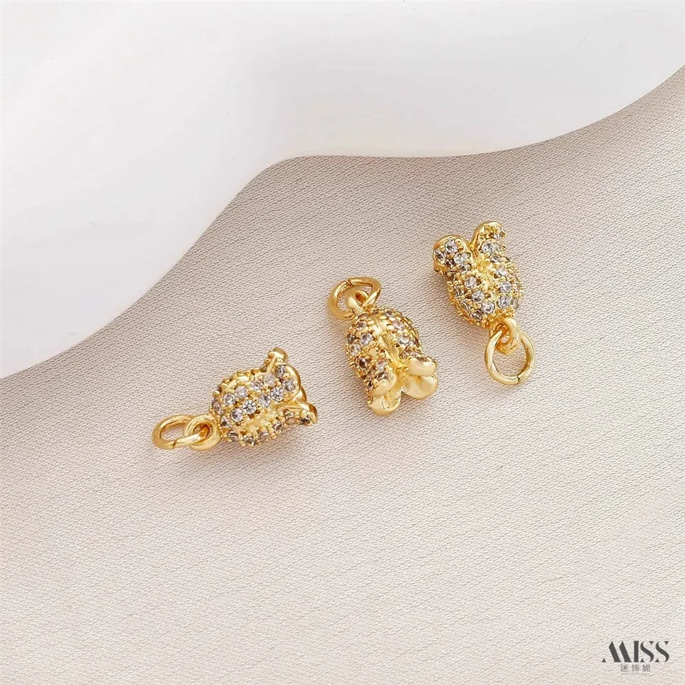 14K Gold Color Preservation 18K Double Circle Zircon Inlaid Padlock Bell Orchid Pendant DIY Bracelet Necklace Ear Accessories