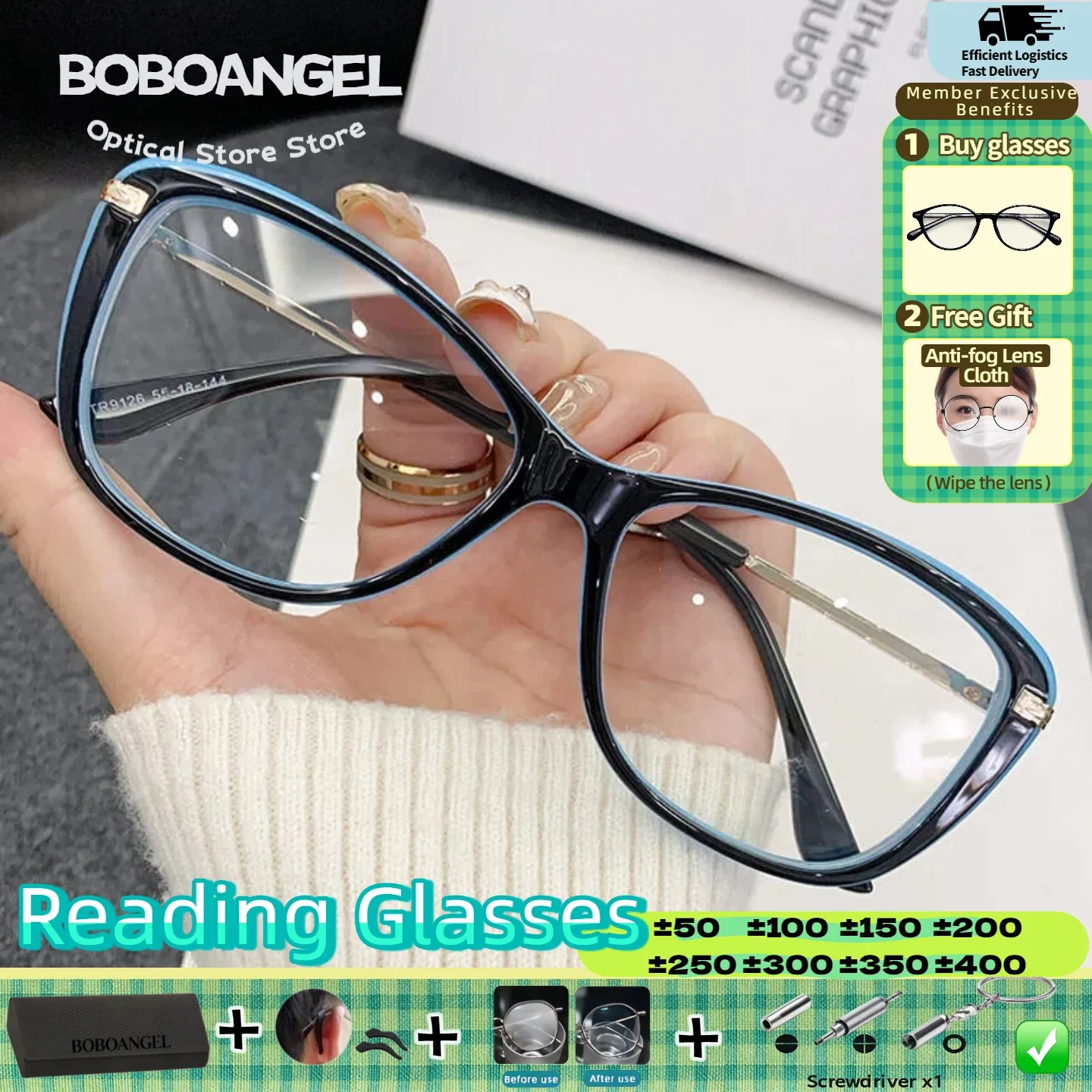 

BOBOANGEL UV Protection Progressive Optical Eyeglasses Trendy Women Anti Blue Ray Butterfly Myopia Reading Prescription Glasses