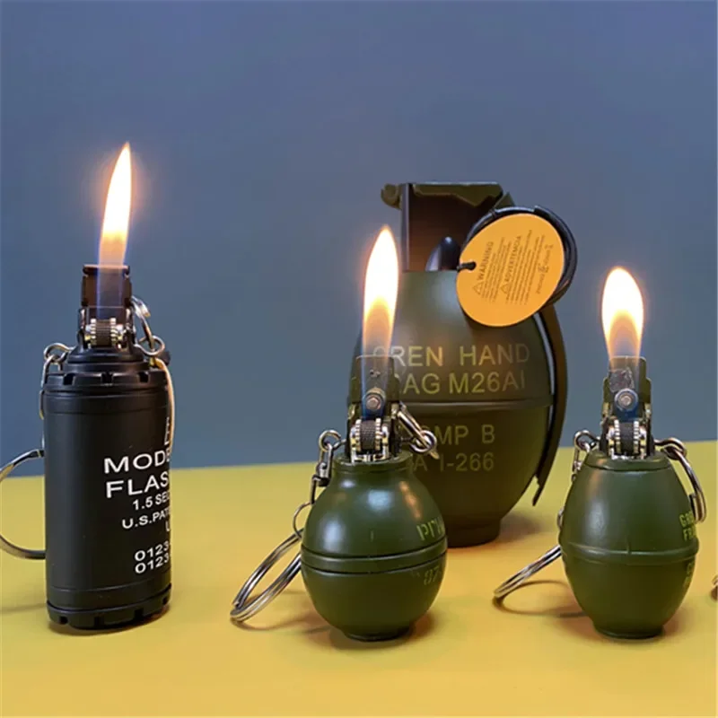 

Personalized Grenade Model Lighter Metal Butane Gas Grinding Wheel Open Flame Lighter Cigarette Accessories Texture Small Gift