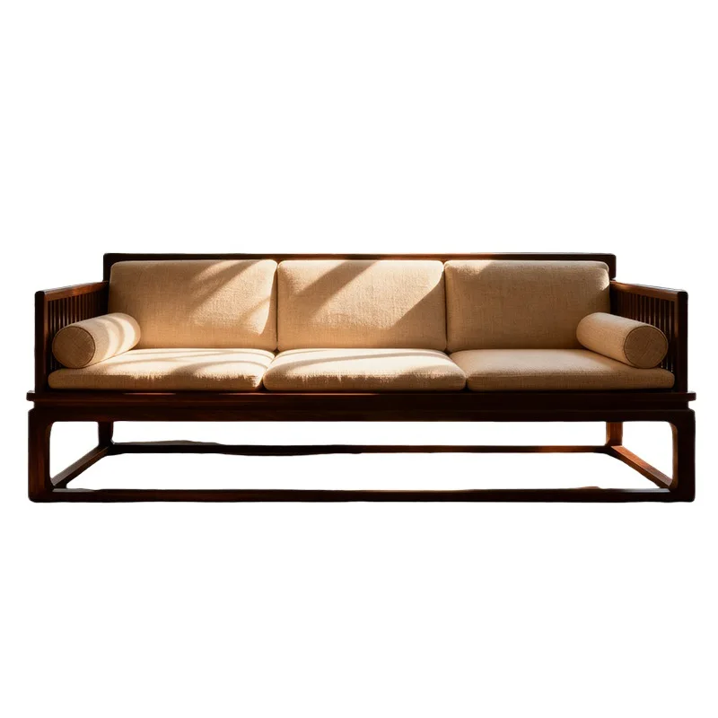 New Chinese black walnut sofa bed simple living room inline fabric sofa