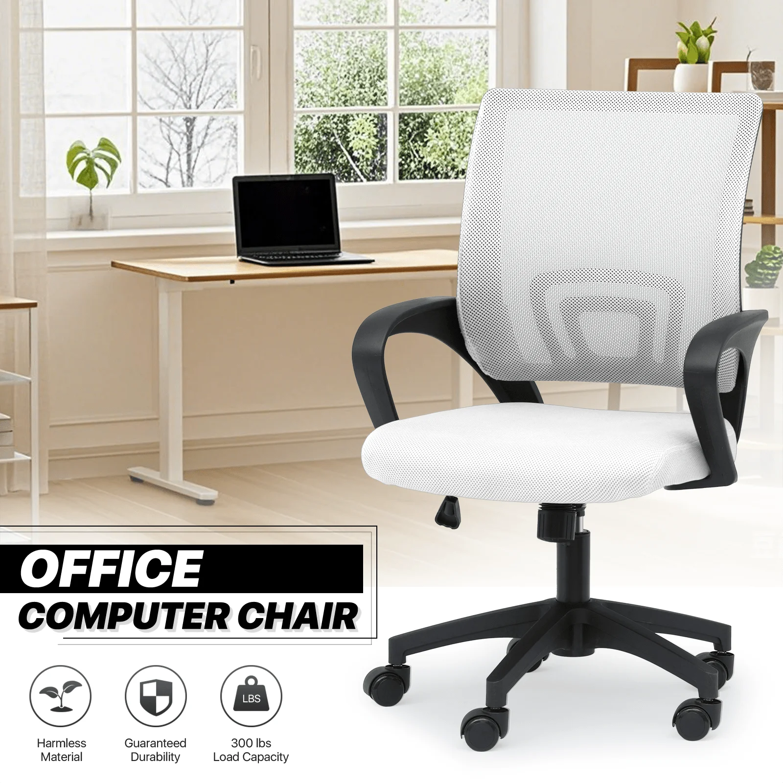 

Mesh Office Home Chair, Mid Back Ergonomic Rolling Swivel Chair with Padded Seat and Armrest LODEIJA