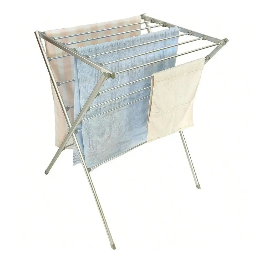 Aluminum Foldable Laundry Rack Drying Clothing, Towels And Linens, Easy Assembly, , 12 Rails, Conveniently 36 Inches Tall