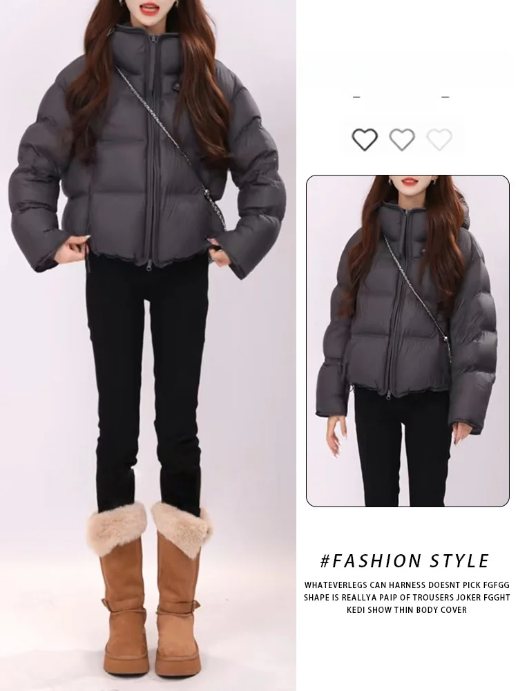 

Cute Puff Hat Winter Cotton Jaet Women's Faion Warm Bread Sle ort Outerwear Coat Hooded down Alternative Fill