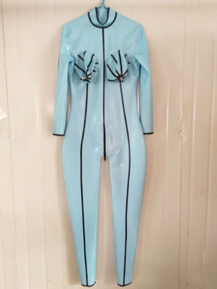 Modny 100% guma lateksowa Gummi Catsuit Suit Zentai body ogólna inflacja w klatce piersiowej