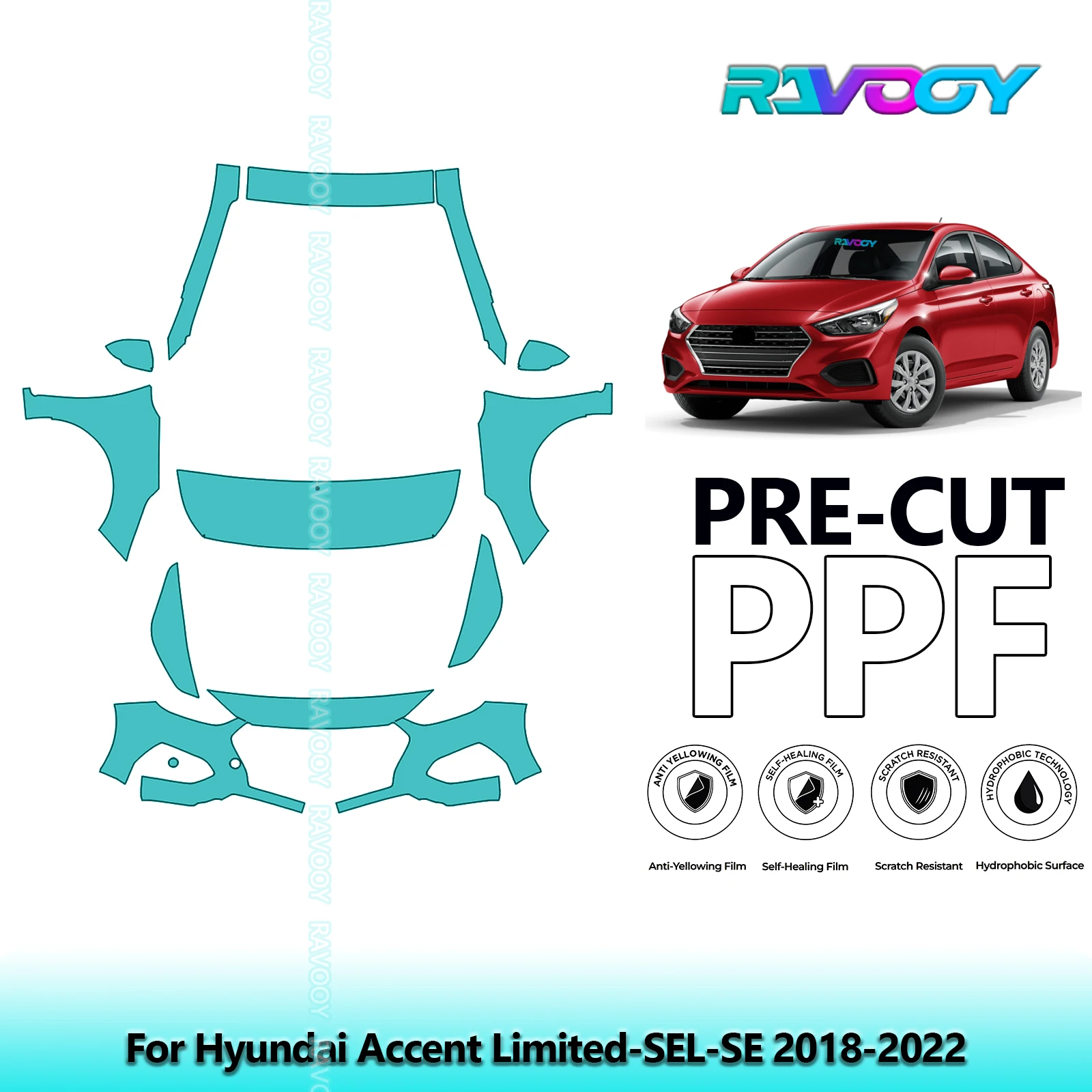 

8.5Mil Precut Paint Protection Film PPF Clear Bra Front Kit For Hyundai Accent Limited-SEL-SE 2018-2022