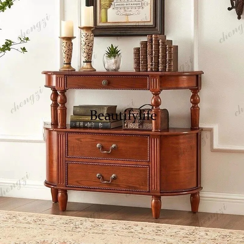 K153 American pure solid wood entrance, dining side locker, European entrance table, aisle wall side cabinet, end view table
