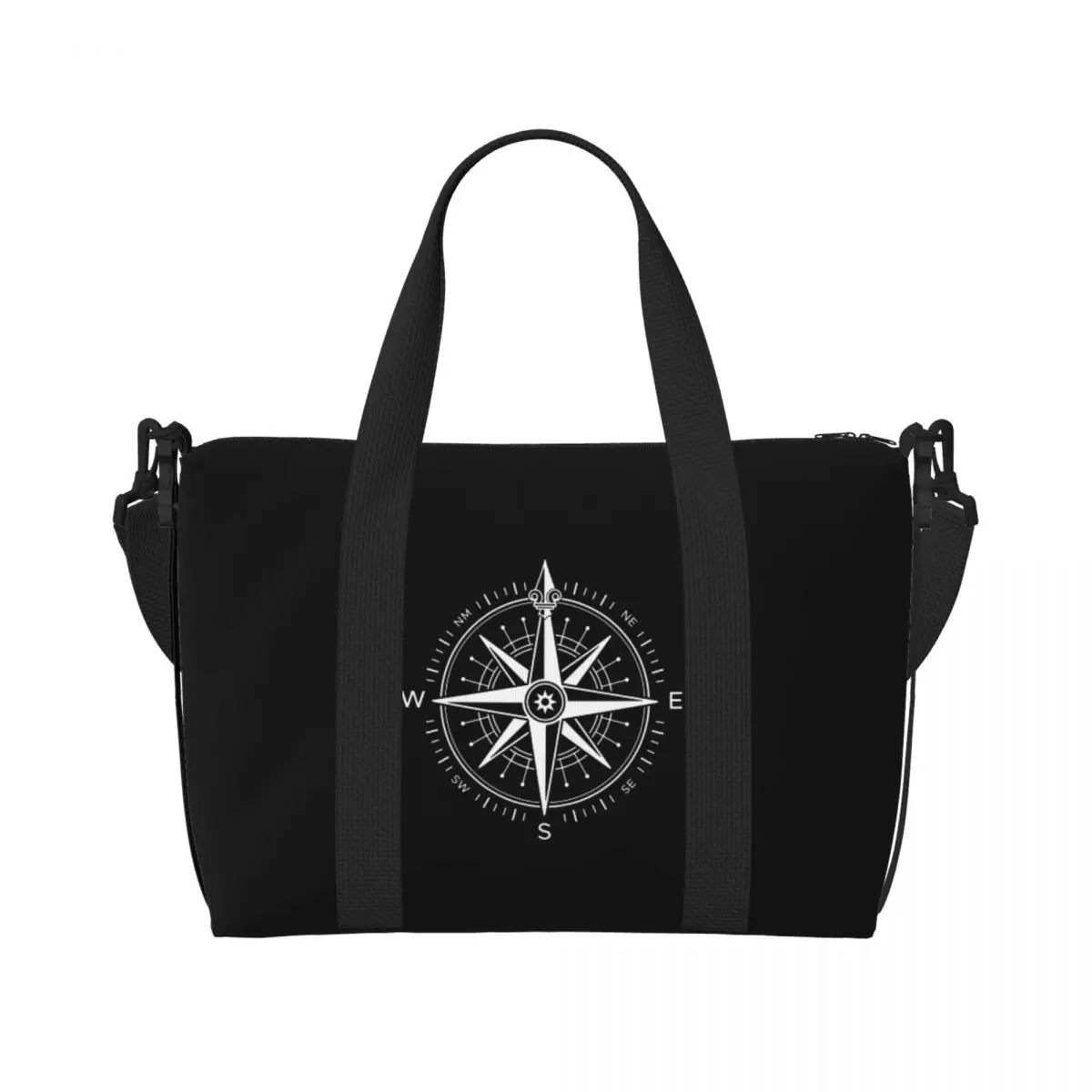 Custom Vintage Nautical Compass Beach Tote Bag Women Extra Large Gym Carry On Captain Anchor Boat Travel Shopping Bags