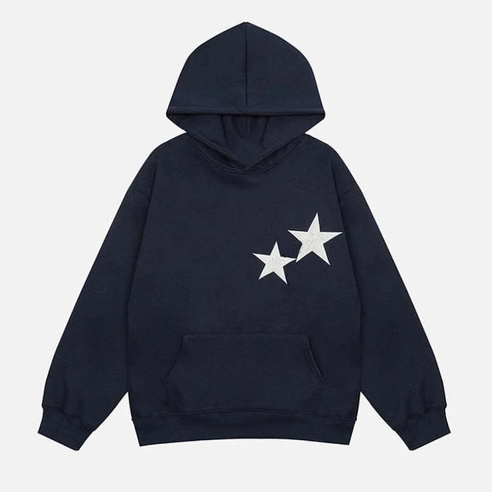 Men\'s Essential Star Graphic Print Long Sleeve Hoodie Youth Boys Girls American Street Trend Style Unisex Causal Sweatshirt Tops