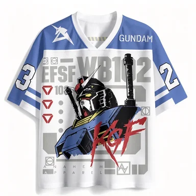 RX-78-2 Yuan Zu Gundam Street Graffiti Style V-neck White Blue Contrast Mesh Quick Drying Street Trendy Cool Mech Style Top