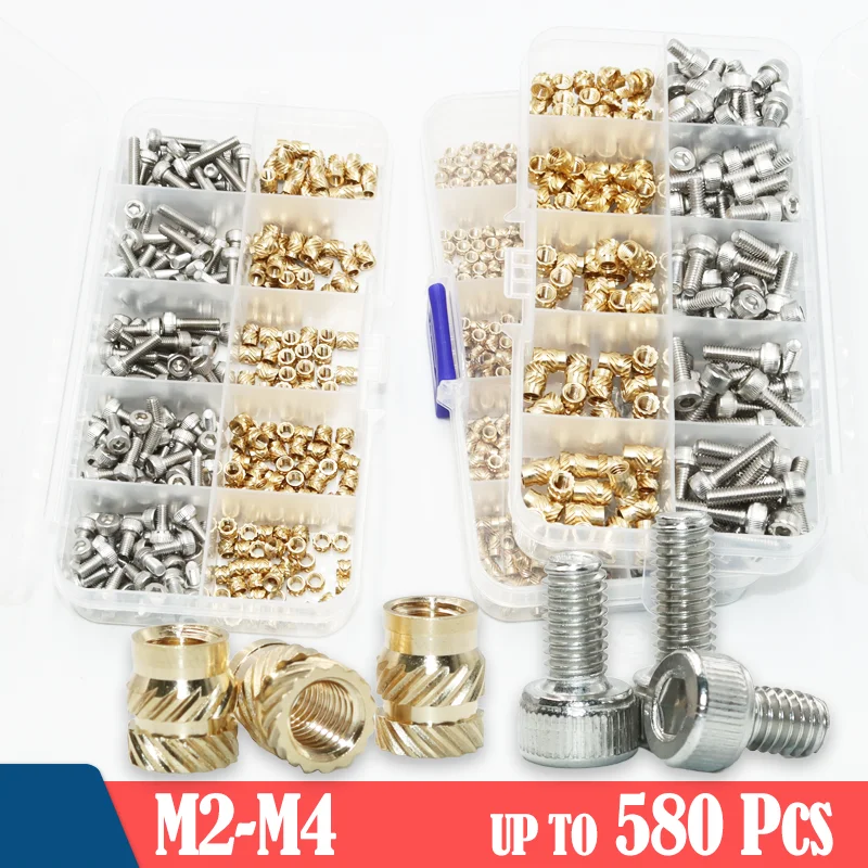 Heat Insert Nut Brass and Stainless Steel Hex Socket Screw Hot Melt Embed Thread Inserts Nuts With Soldering Iron Tip 3D Printer