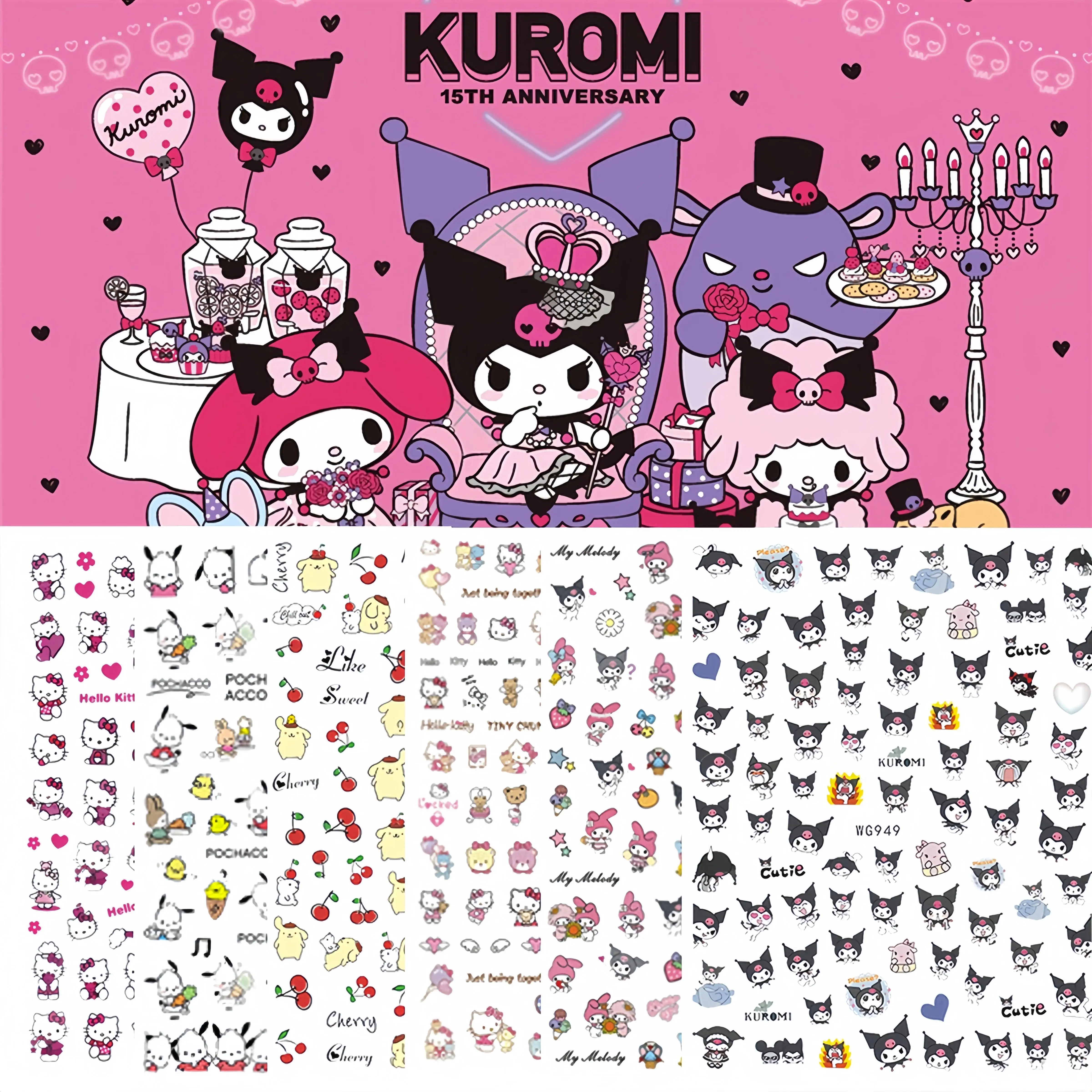 Sanrio Hello Kitty Kuromi мультяшные наклейки аниме аксессуары Cinnamoroll Pom Pom Purin набор наклеек классические игрушки