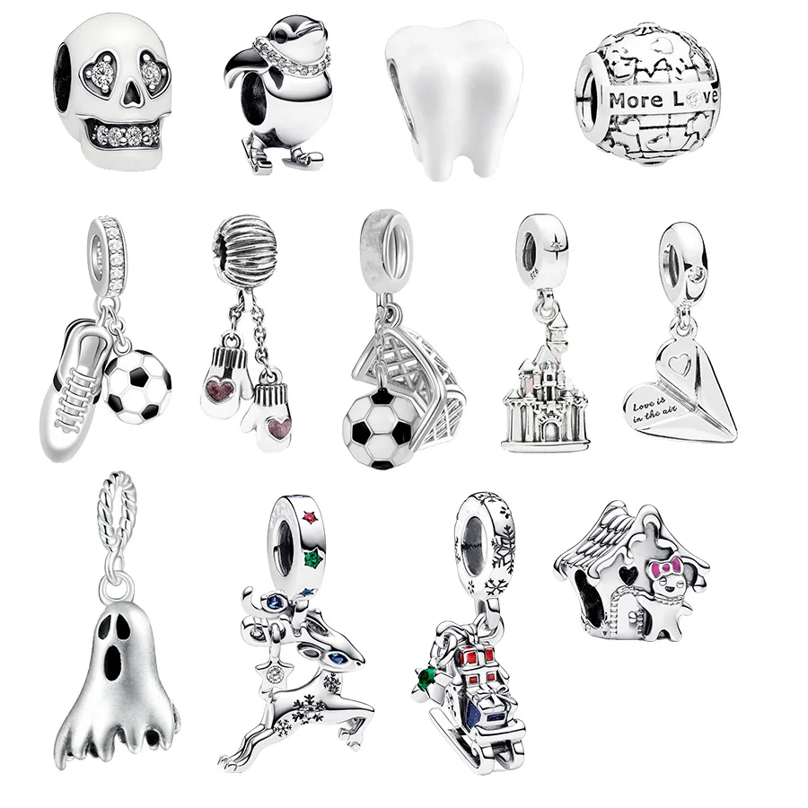 New Glow Skull，Christmas Sleigh，Gingerbread House Charm Bead Fit Original Pan Brand925 Sterling Silver Bracelet DIY Jewelry Gift