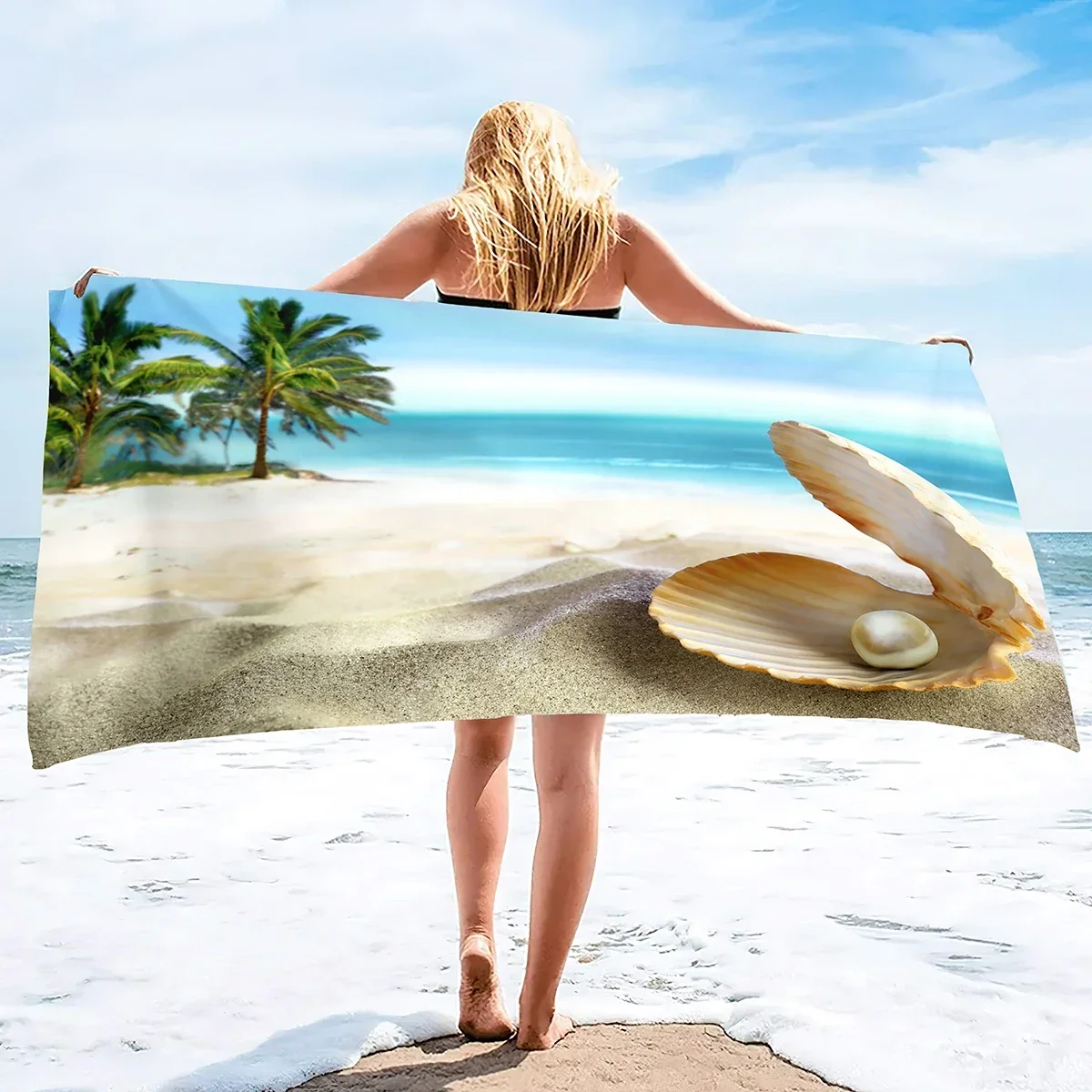 Shell Beach Towels Sand Free Bathroom Towel Soft  Oversized  Absorbent Dry Fast for Swimming Pool Towel