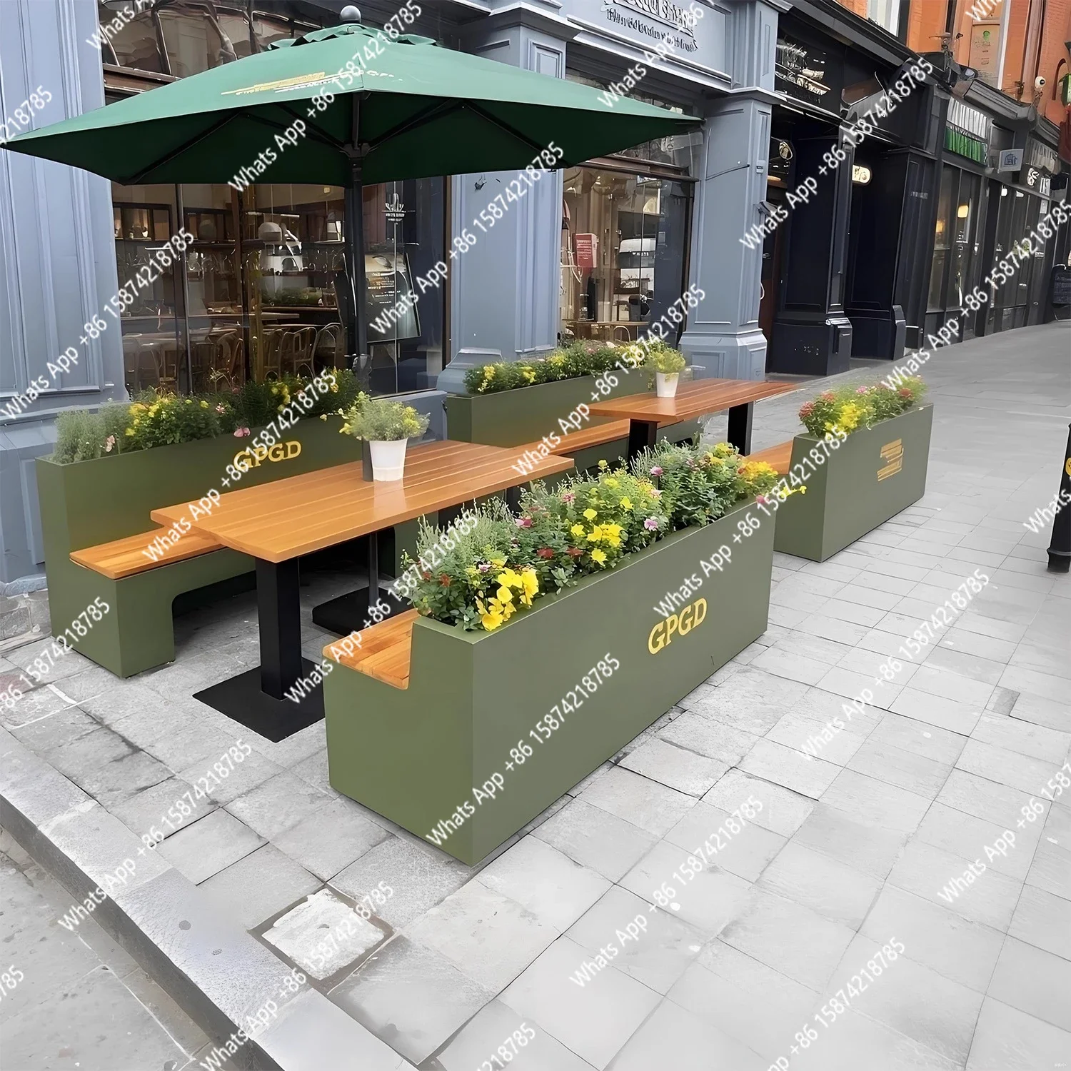 A63 Iron Square Cafe Milk Tea Shop Sales Department Flower Trough Fence Outdoor Flower Box Table and Chair Combination