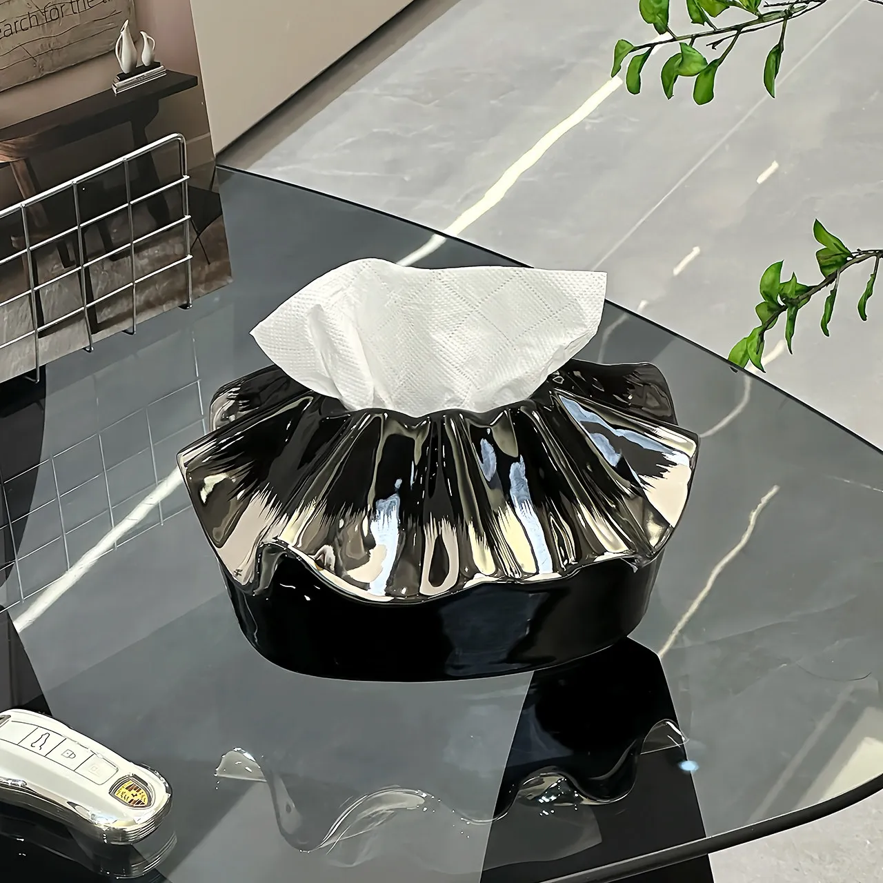 

Ceramic lace bag tissue box, living room high-end sense light luxury pumping carton creative design sense high-end coffee table