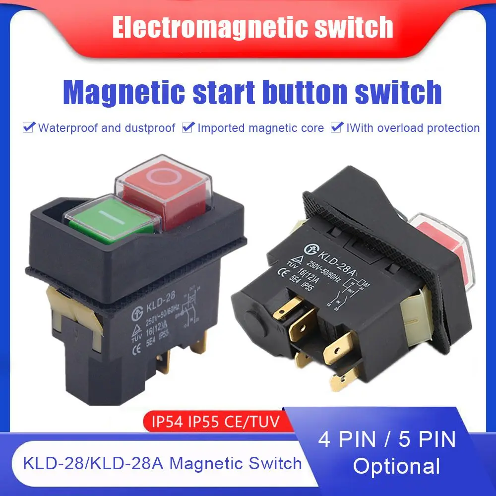 

Durable 220V 16A Waterproof 4/5 Pin KLD-28/KLD-28A Magnetic Switch Electromagnetic Switch Push Button