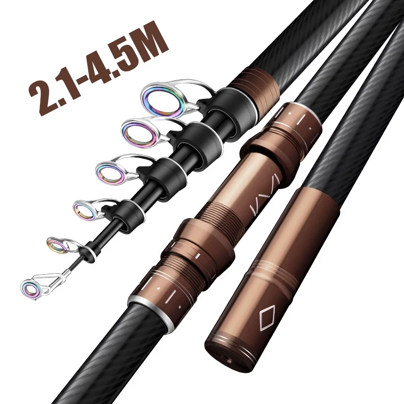 

2.1-4.5M Telescopic Fishing Rod Carbon Spinning Fishing Pole Boat Saltwater Freshwater Beach Rock Surfcasting Baitcasting Rod