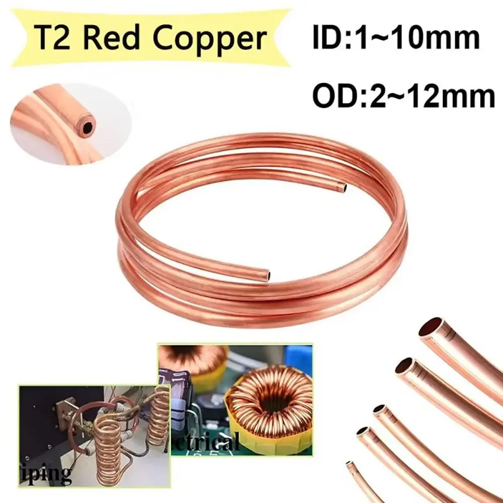 1Pcs New 1 Meter Copper Tube Coil 99.9% Pure Copper OD 2-12mm ID 1-10mm T2 Copper Soft Wire Pipe DIY Crafts