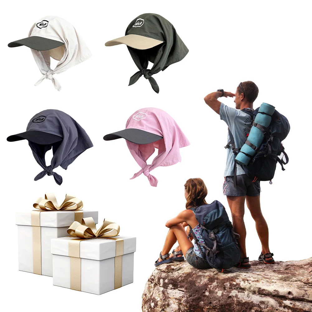 

Fashion Strap Sun Hat Quick Drying Duck Tongue Hat with Adjust Headscarf Sun Protection Hat for Woman Men Outdoor
