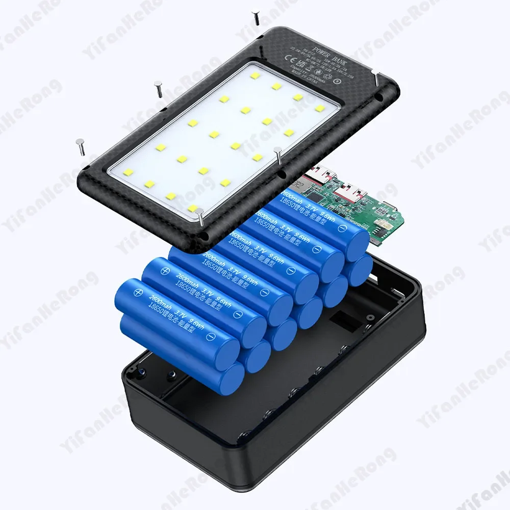 Obudowa powerbanku na 12 akumulatorów 18650 DIY z podwójnym USB, Type-C, ładowaniem bezprzewodowym 10W 22.5W 15W (akumulator nie jest dołączony) do telefonu P12 — zdjęcie produktu 6