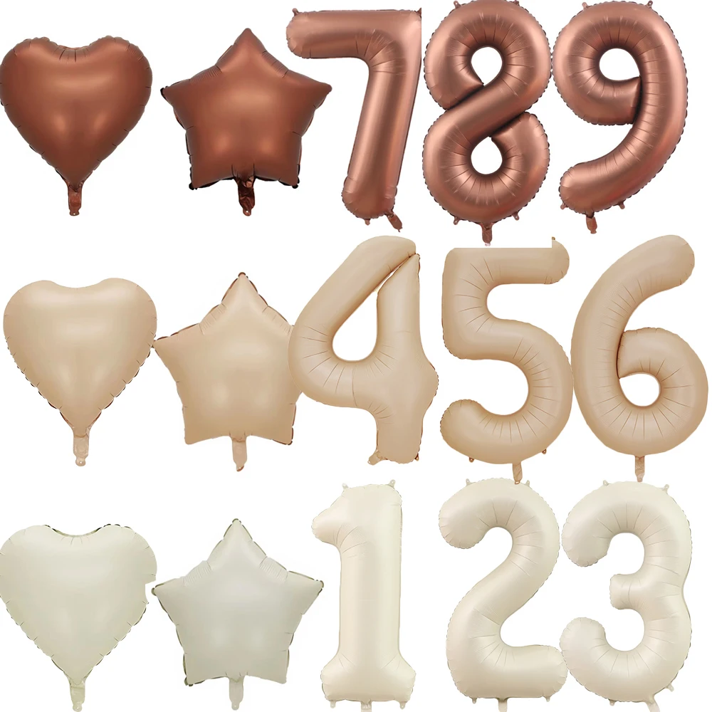 1pc 40inch Vintage Coffee Number Balloon Retro Beige Caramel Balloon Set for 30 40 50 Happy Birthday Party Decoration Supplies