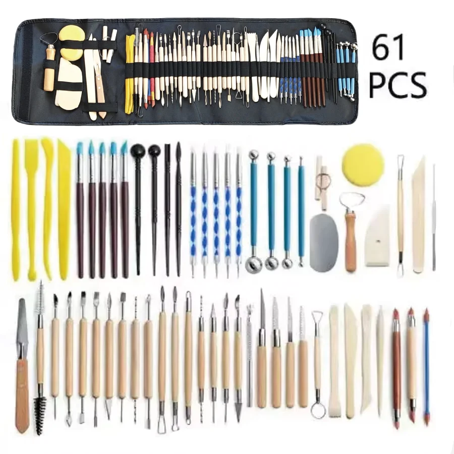 5-61Pcs Pottery Clay Sculpting Tools Pottery Carving Tool Kit With Carrying Case Bag For ceramics Supplies Polymer Sculpture Set