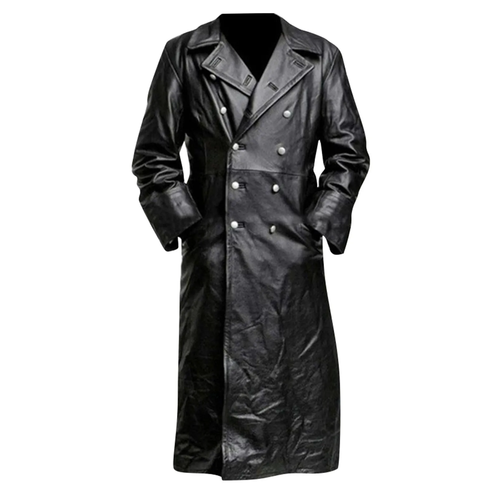 

Splice Double Breasted Turn Down Collar Slim Fit Thick Casual Jackets Autumn Winter Coats Men Faux Leather Coats Long Coat 코스프레