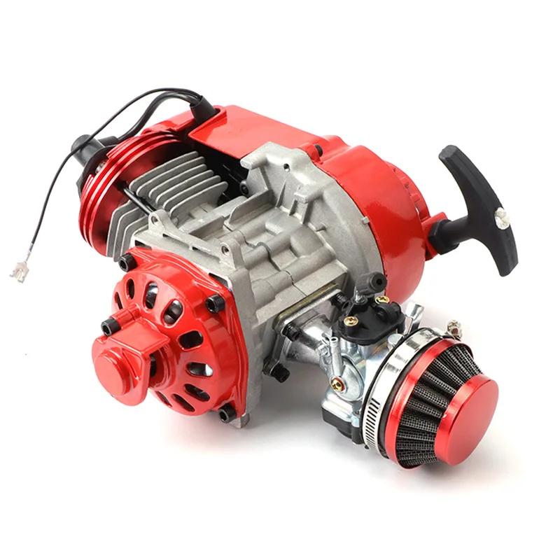 Mini motorcycle modified 47/49CC small sports car four-wheel CNC cylinder block two-stroke engine gasoline engine red