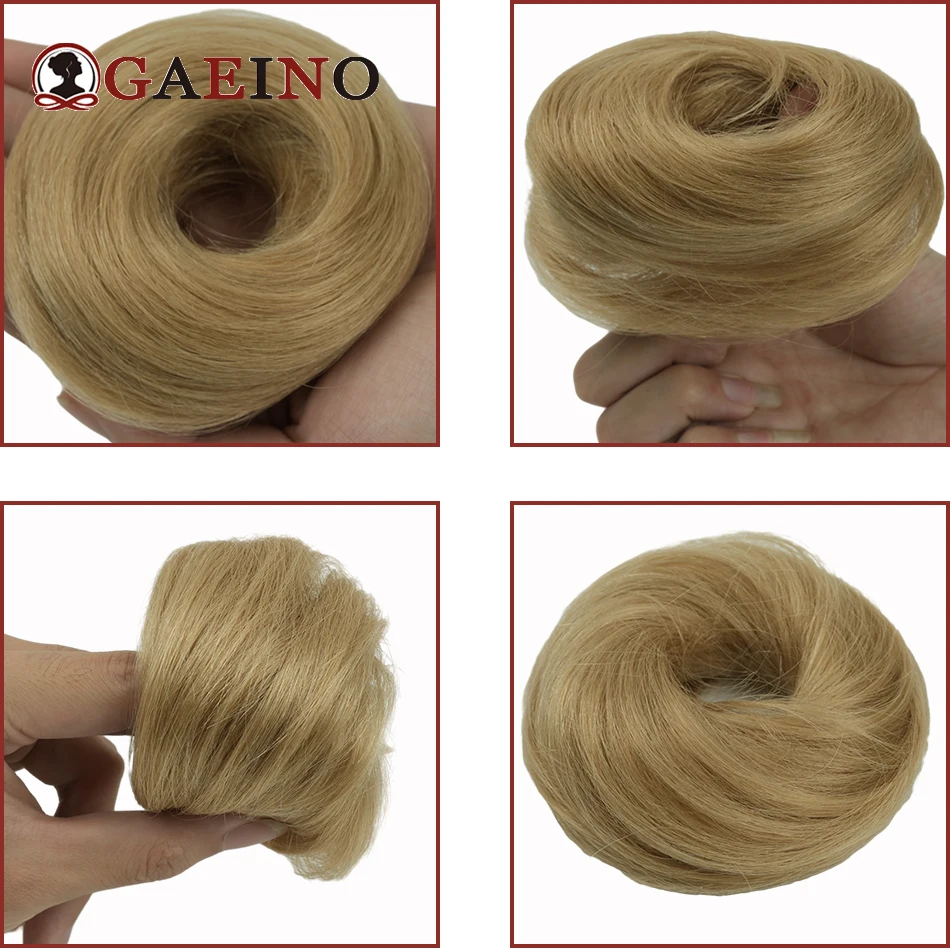 Chignon a ciambella elegante per capelli lisci con elastico in gomma parrucchino biondo dorato estensioni dei capelli umani veri per le donne