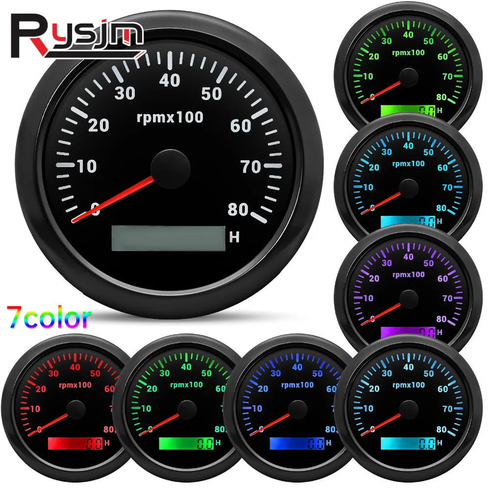 HD 8K 6K 4K 3K 8000rpm Boat Tachometer Marine Tacho Meter Gauge LCD Hourmeter 85mm Car Tachometer Toerenteller 7Colors Backlight