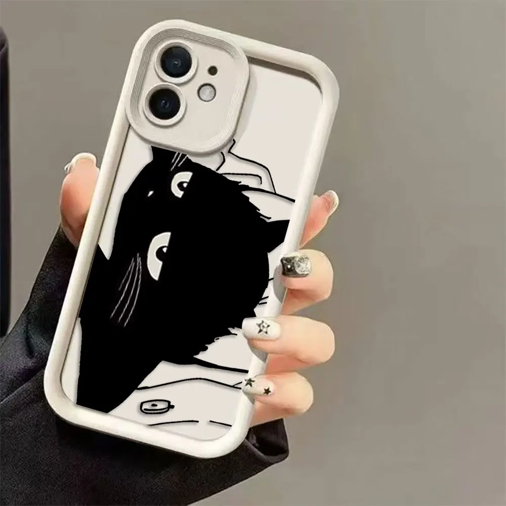 Divertente Nero Del Fumetto Gatto Cassa Del Telefono Per MOTO G9 G22 G24 G30 G32 G52 G53 G54 G60 G75 G84 G85 E22 E32 E40 EDGE 40 50 60E TPU caso