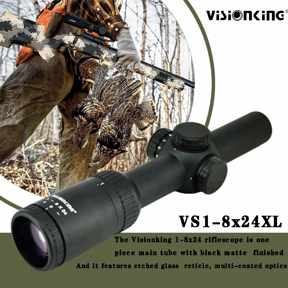 

Visionking Optics Red Illuminated Dot 1-8x24 Long Eye Rifle Scope 1/10 MIL Low Profile Turret Hunting Riflescope Adjustable