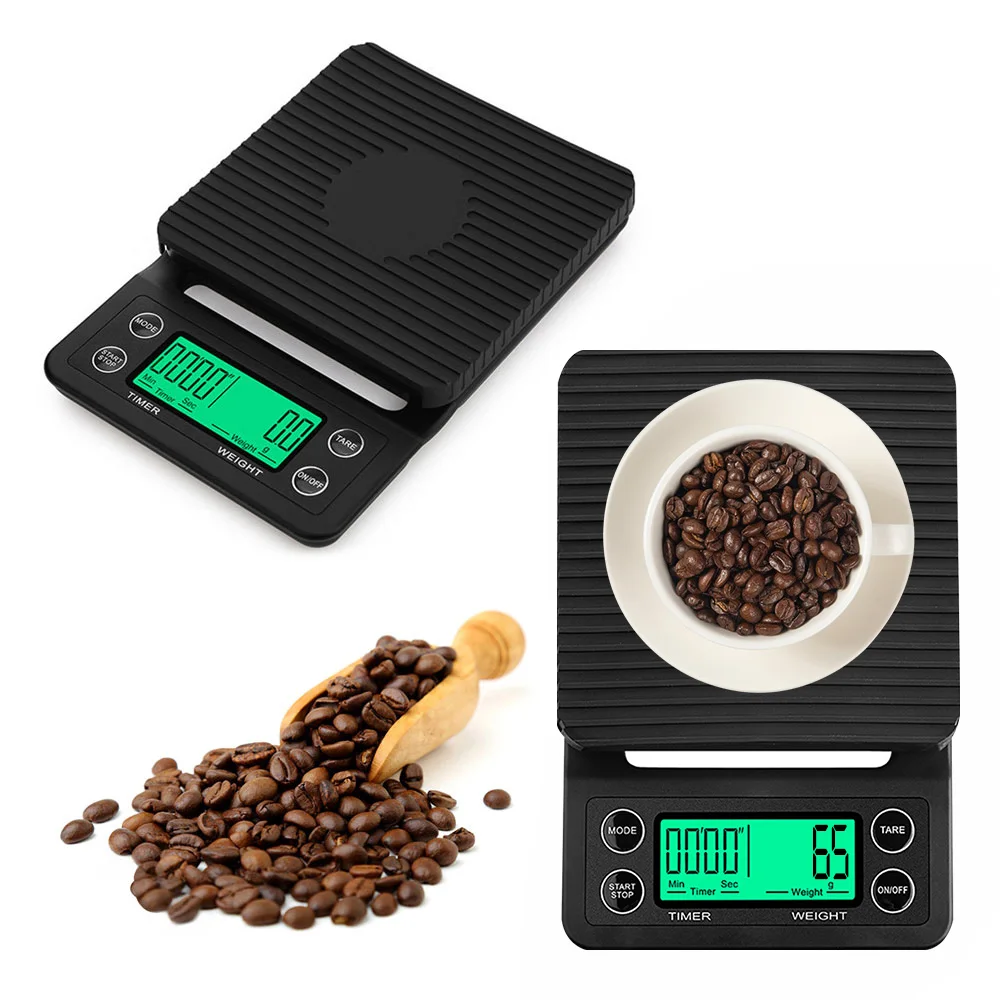 Bilancia per caffè di precisione nera da 1 pz bilancia elettronica LCD da 3kg/0.1g con Timer bilancia da cucina digitale ad alta precisione