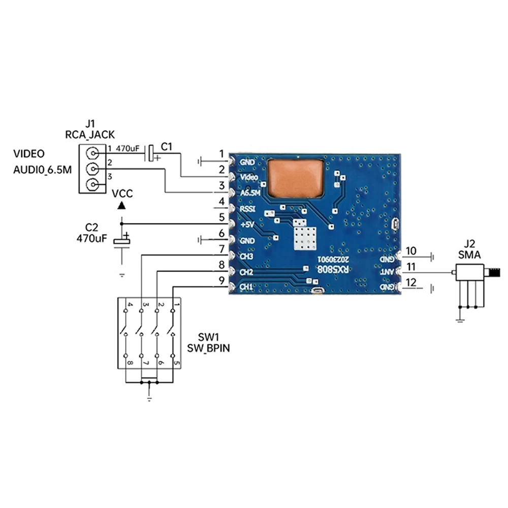 RX5808 4.9G 5.8G 6.0G 무선 오디오 및 비디오 수신 및 전송 모듈 FPV 수신기 간섭 방지 SIP 모드
