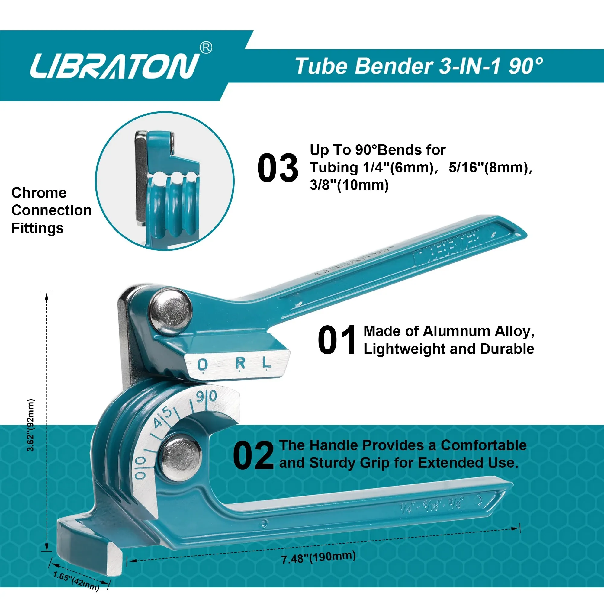 LIBRATON 3-IN-1 90 Degree Mini Hand Manual Tubing Bender for 1/4\