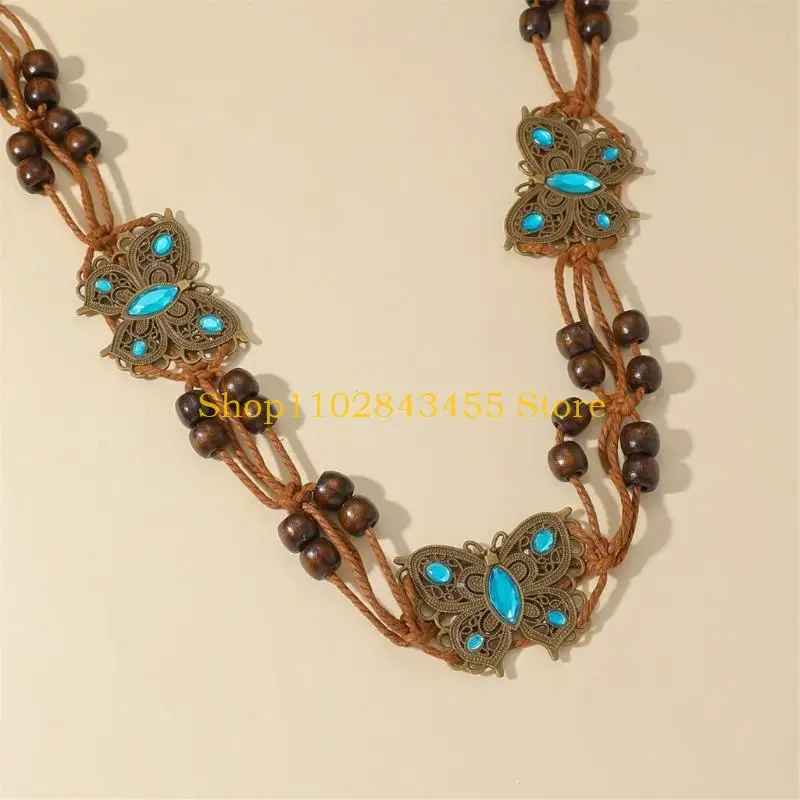 49MC Butterfly Accent Waist Belt with Braided Tie Design, Lightweight Decorative Belt for Dresses and Skirts, Casual Styling