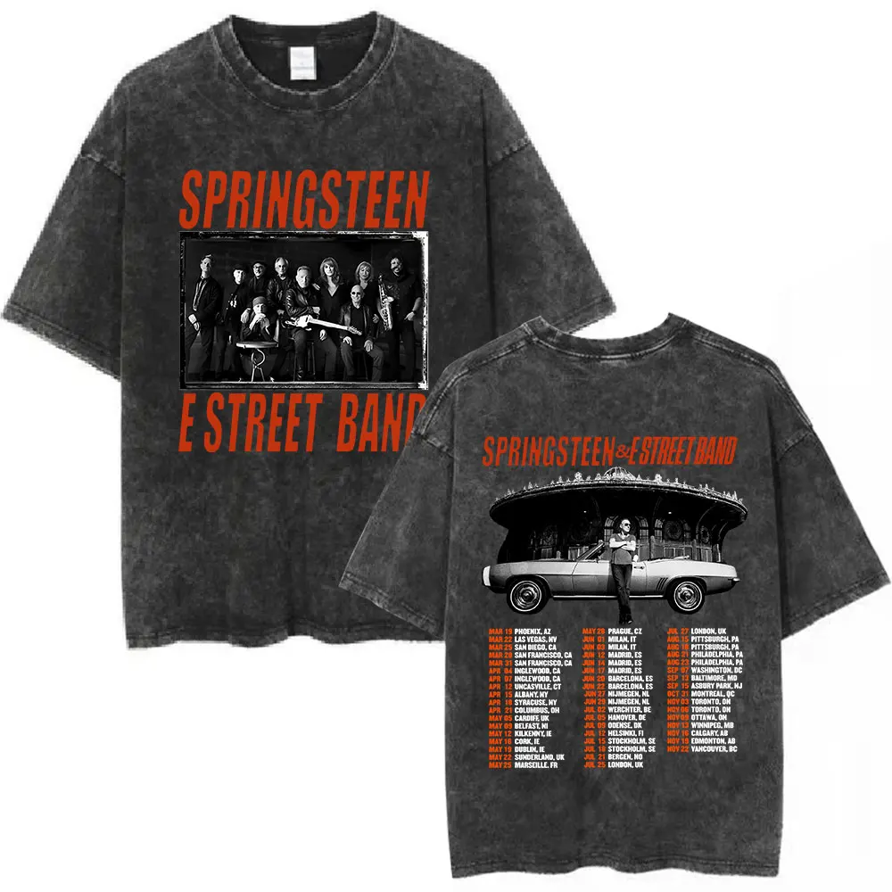 Bruce Springsteen and E Street 2024 Tour Vintage Washed T Shirts Men Women Clothing Fashion Casual Loose Short Sleeve T-Shirts