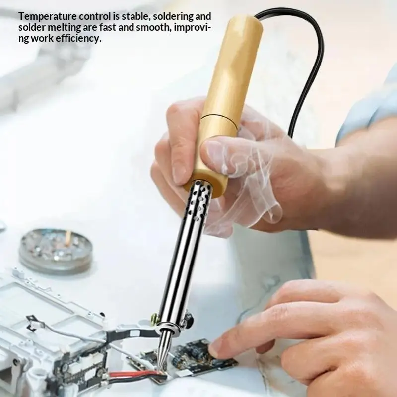 220V 30W To 100W Wood Handle Mini Soldering Iron Adjustable Temperature Electric Hand Tool