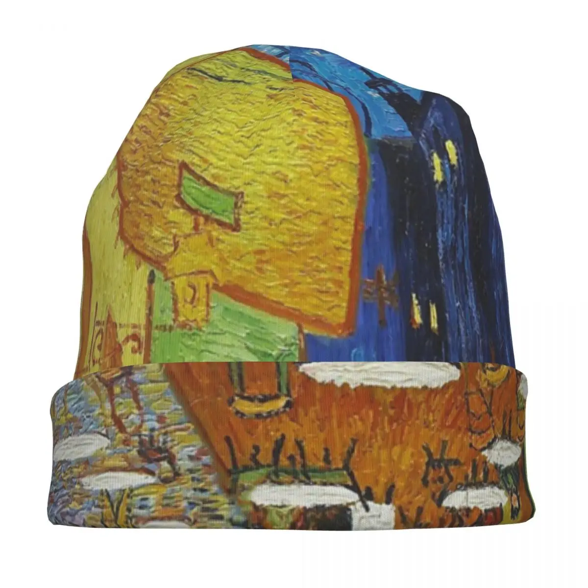 Vincent Van Gogh Cafe Terrace At Night Bonnet Hats Casual Outdoor Oil Painting Skullies Beanies Hats Unisex Warm Dual-use Caps