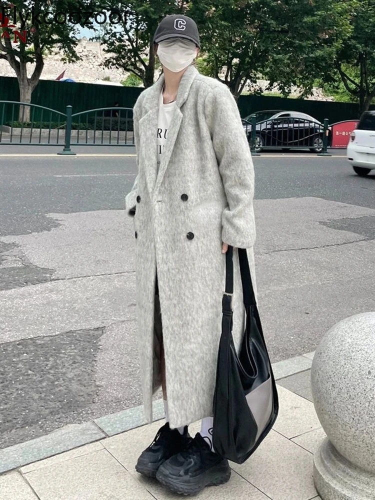 Grey Long Woolen Coat Autumn and Winter High-grade Sense of Small and Thick New Hepburn Style Chamarras Para Mujer