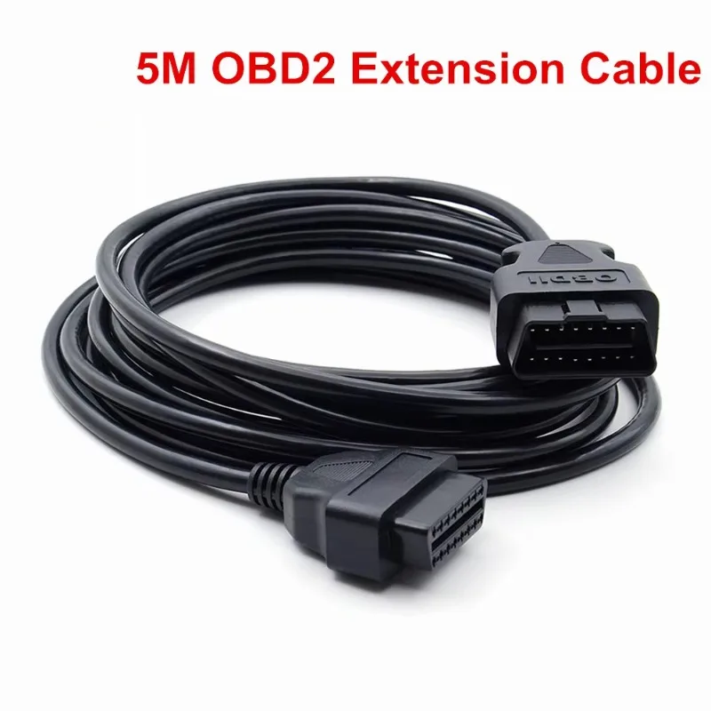 L-Type OBD2 Adapter Cable - 5M Male to Female 16-Pin Elbow Connector with Full Power Support