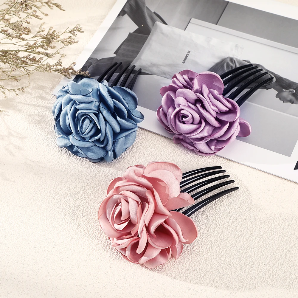 Cloth Red Rose Flower Hair Comb Hairpin For Bridal Bridesmaid Hair Clip Wedding Party Styling Tools Hair Sticks Hair Accessories