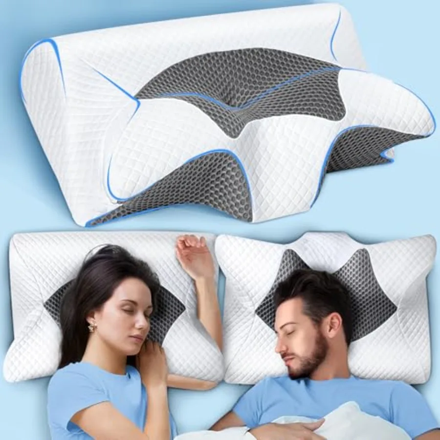 Cervical Neck Pillow, Ergonomic Memory Foam Pillow for Neck Pain Relief and Snoring, 2 in 1 Orthopedic Pillow for Side Sleeper,