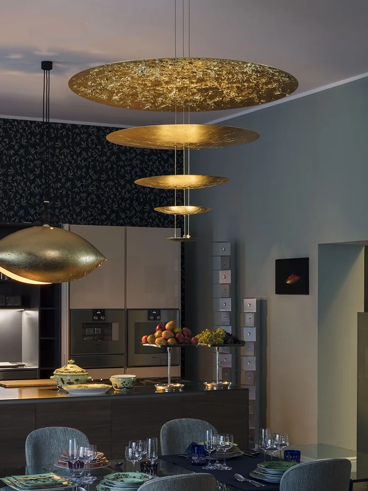 Golden Luxury Chandelier Creative Decor Pendant Lamps Lotus Leaf Hat Lamp Living Room Restaurant Light Bar LED Chandelier Light